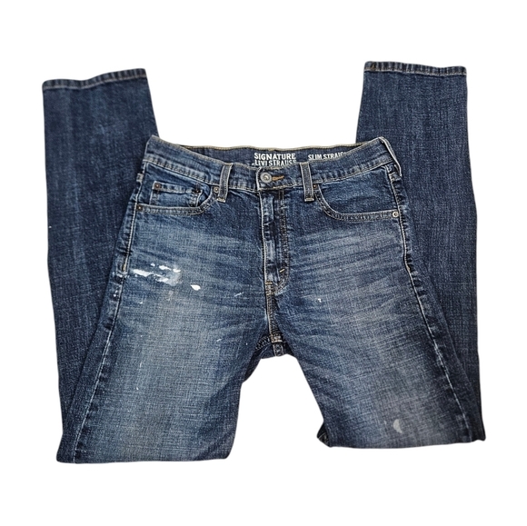 Signature Levi's Strauss Painted Dark Wash Denim Slim Straight Size 29x32 W41 - Picture 13 of 13